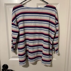 J. Jill Ribbed Striped Textured Knit Top Multicolor Gray/Blue/Pink Size L